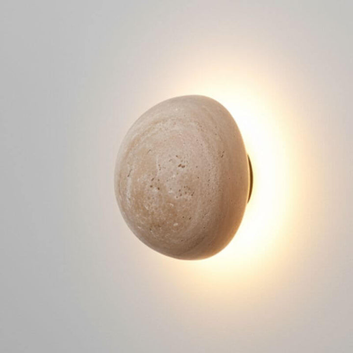 Arandela de Parede Travertino Soleil redonda, visão lateral detalhada
