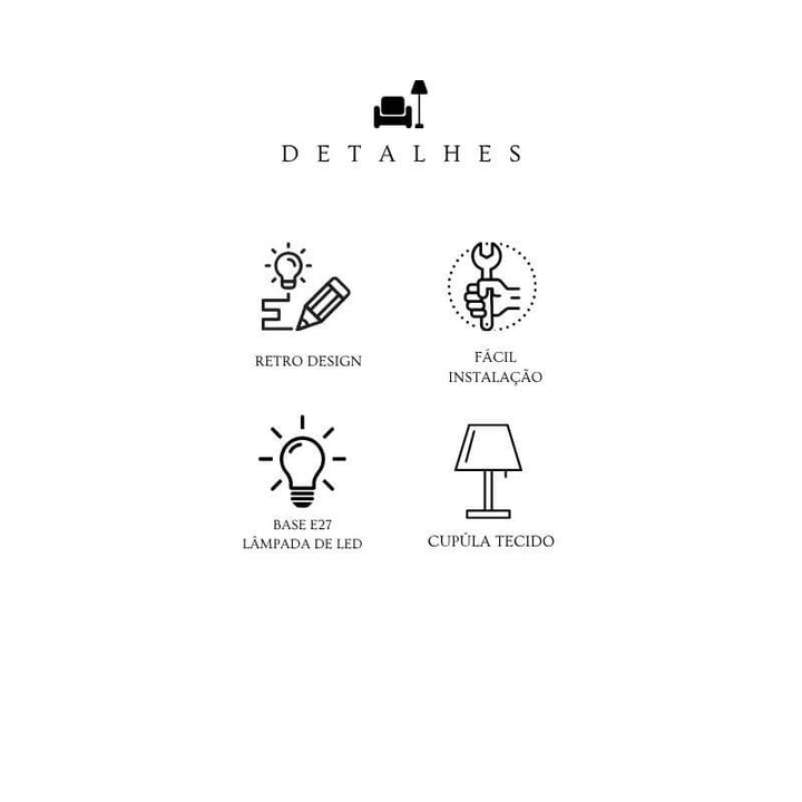 Abajur retrô de metal com acabamento vintage ideal para sala de estar